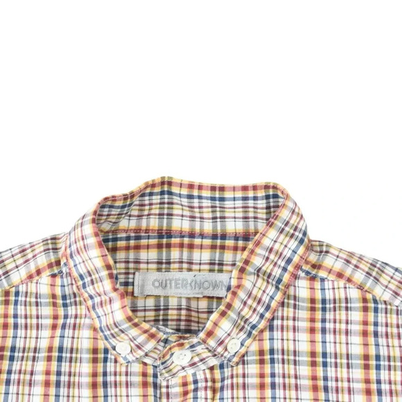 Outerknown Mens Plaid Shirt XS Ivory Short Sleeve Button Down Casual Outdoor - Picture 5 of 9